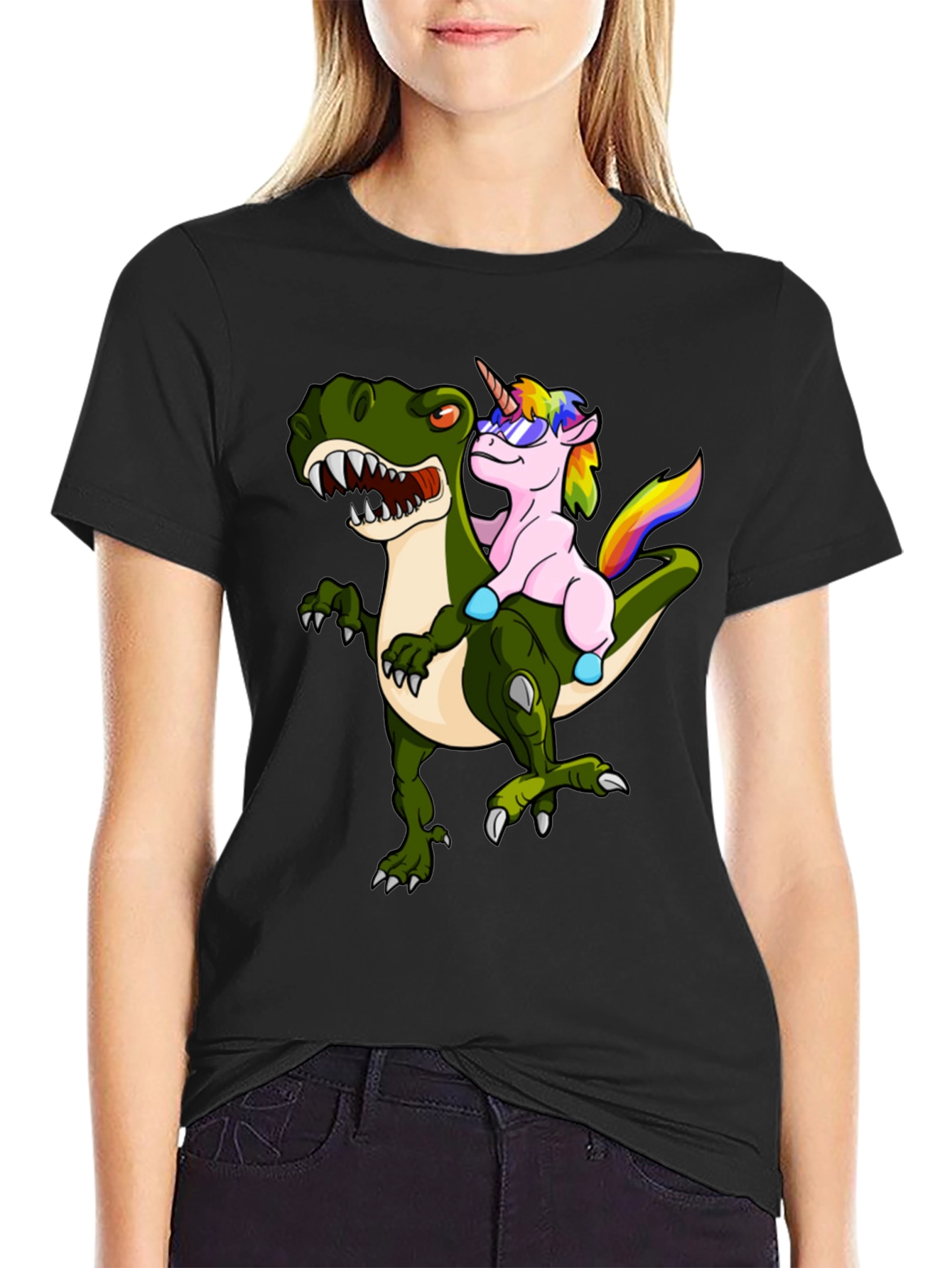 Unicorn Riding Dinosaur Graphic Tee