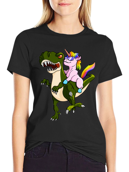 Unicorn Riding Dinosaur Graphic Tee