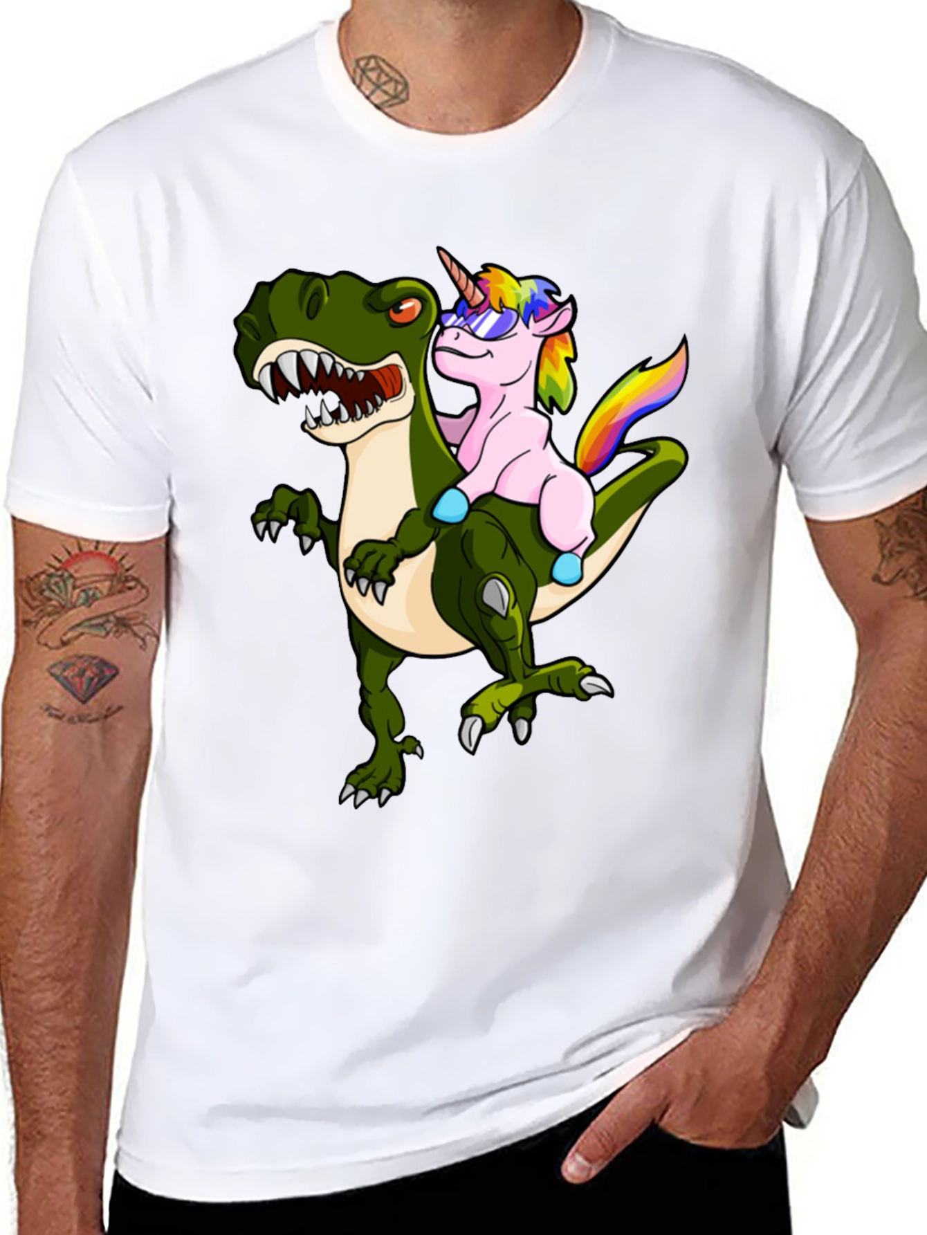 Unicorn Riding Dinosaur Graphic Tee