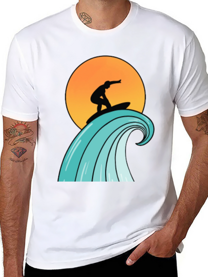 Surfer Wave Graphic Tee - Black Cotton T-Shirt