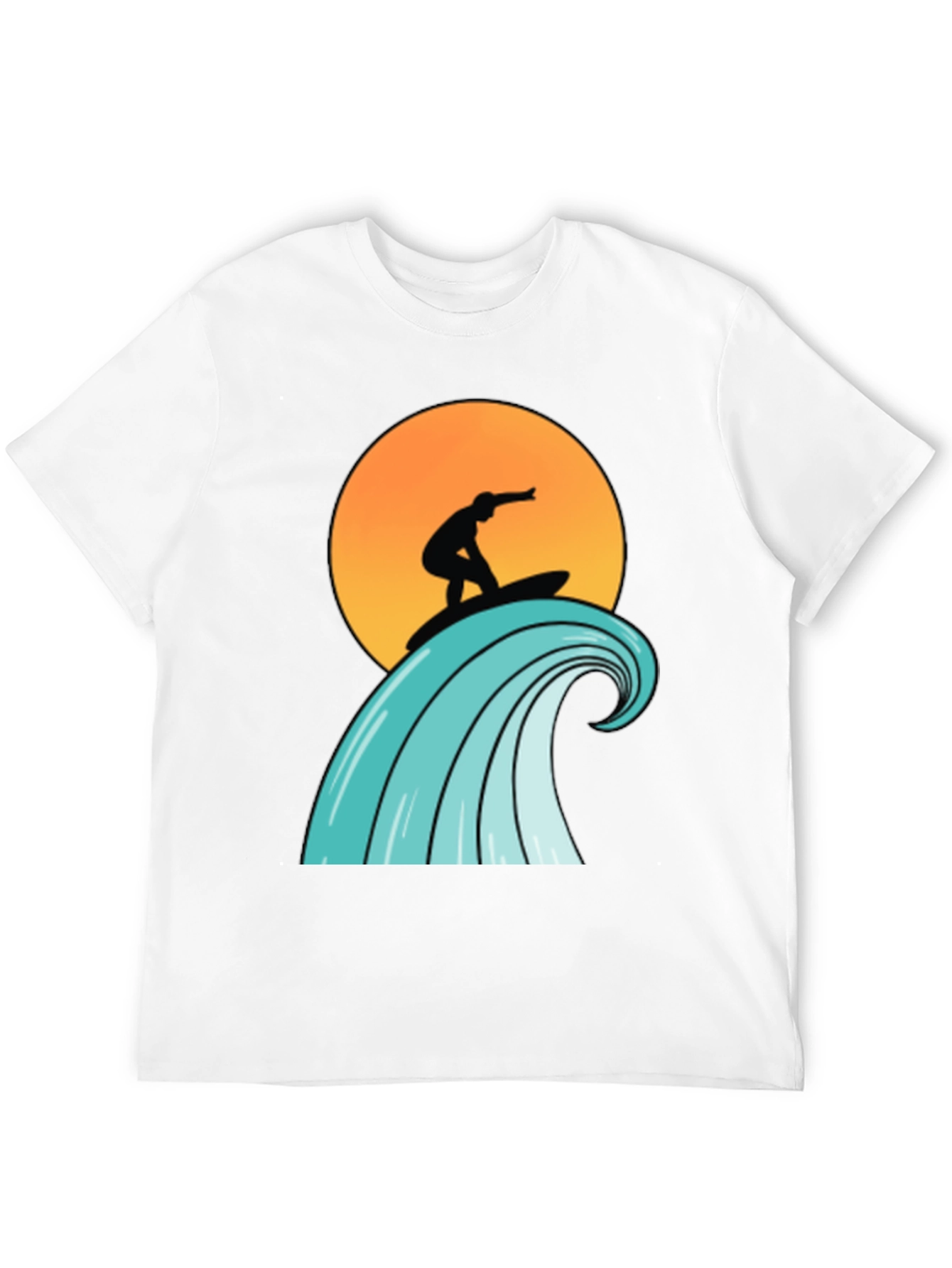 Surfer Wave Graphic Tee - Black Cotton T-Shirt