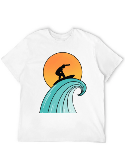 Surfer Wave Graphic Tee - Black Cotton T-Shirt