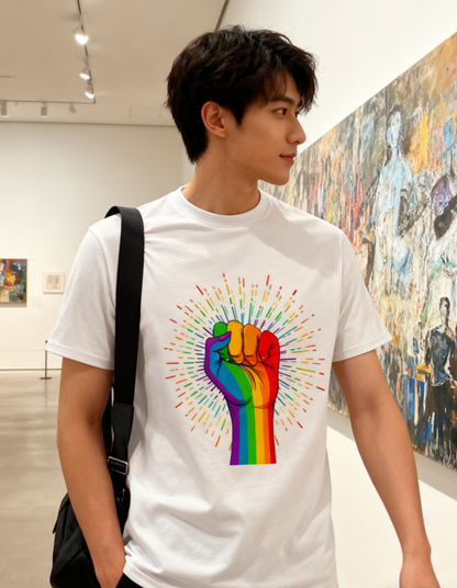Rainbow Fist LGBTQ+ Pride T-Shirt - 100% Cotton, Bold Equality Tee for Pride Events & Daily Occasions