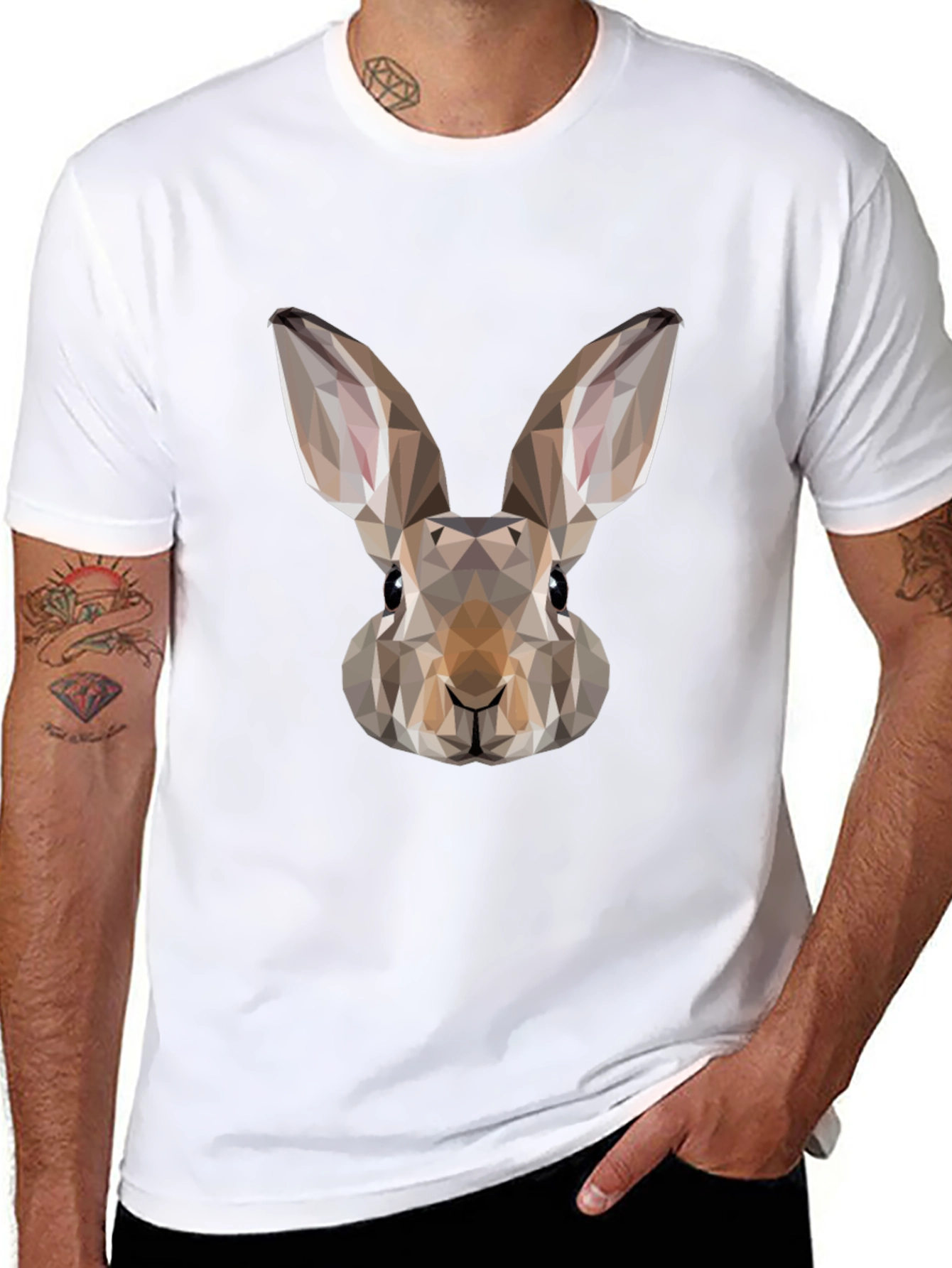 Geometric Rabbit Graphic Tee - Mens Black T-Shirt