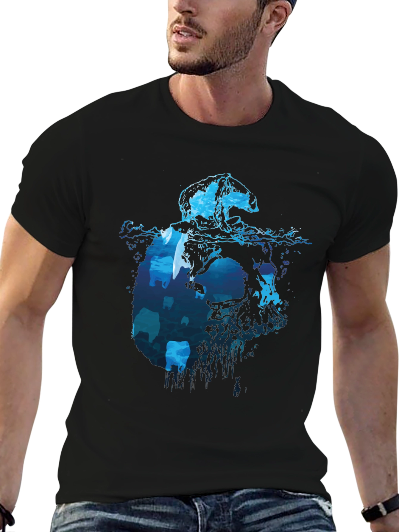 Polar Bear Iceberg Graphic Tee - Cool Black T-Shirt