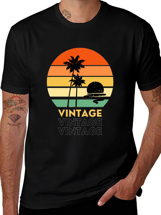 Retro Sunset Palm Tree T-Shirt - Vintage Style