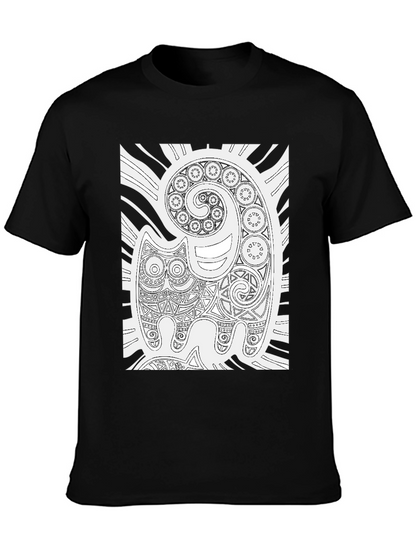 Tribal Cat Art Black T-Shirt