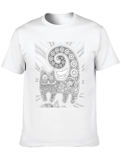Tribal Cat Art Black T-Shirt