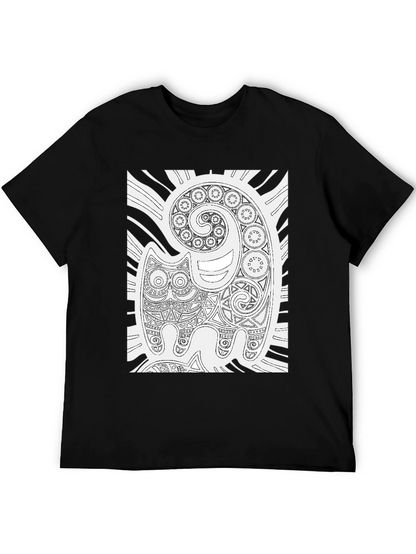 Tribal Cat Art Black T-Shirt