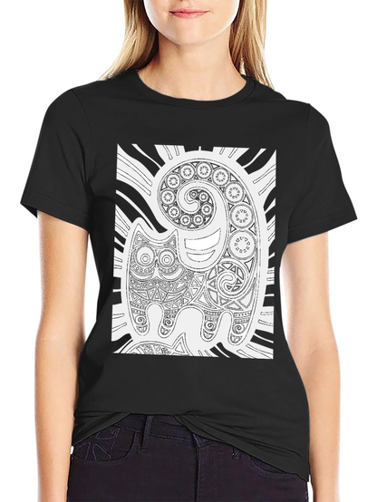 Tribal Cat Art Black T-Shirt