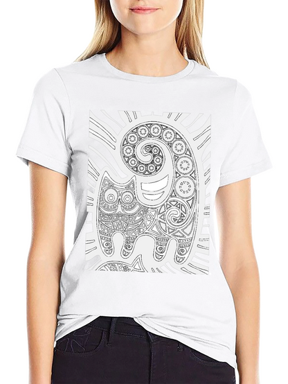 Tribal Cat Art Black T-Shirt