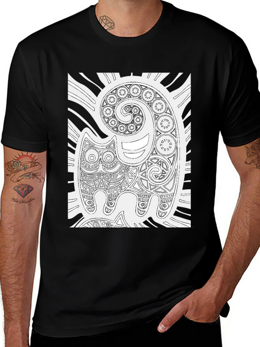 Tribal Cat Art Black T-Shirt
