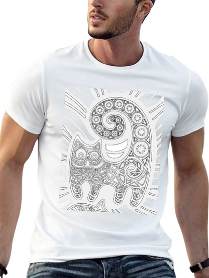 Tribal Cat Art Black T-Shirt