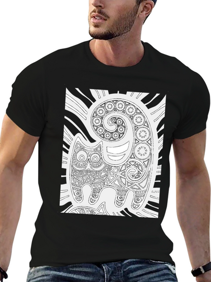 Tribal Cat Art Black T-Shirt