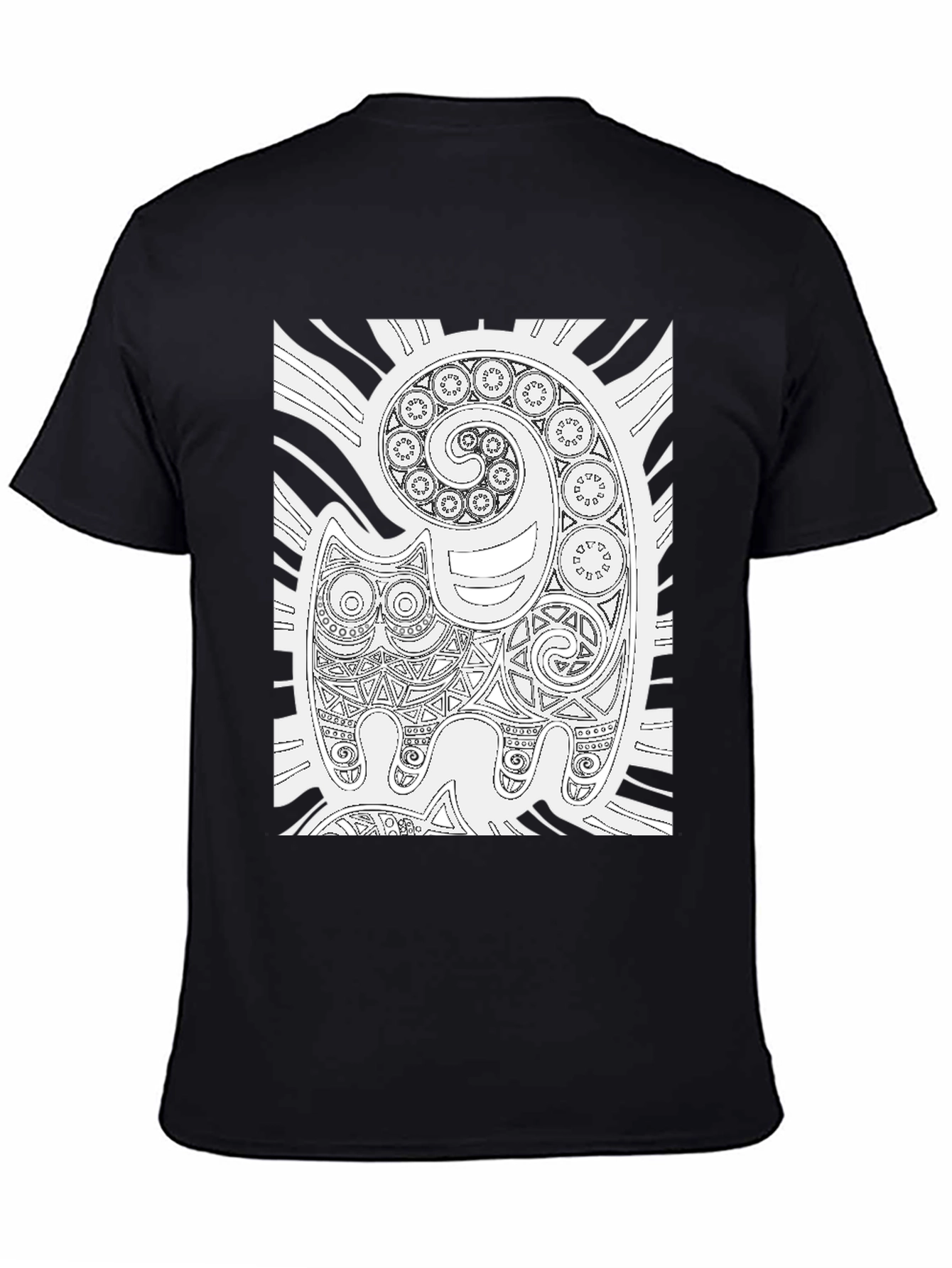 Tribal Cat Art Black T-Shirt