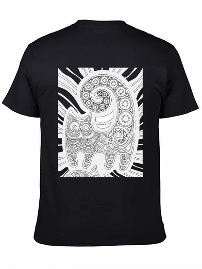 Tribal Cat Art Black T-Shirt