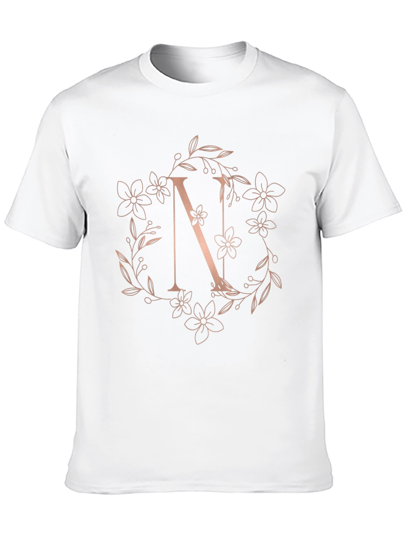 Floral Letter N Black T-Shirt
