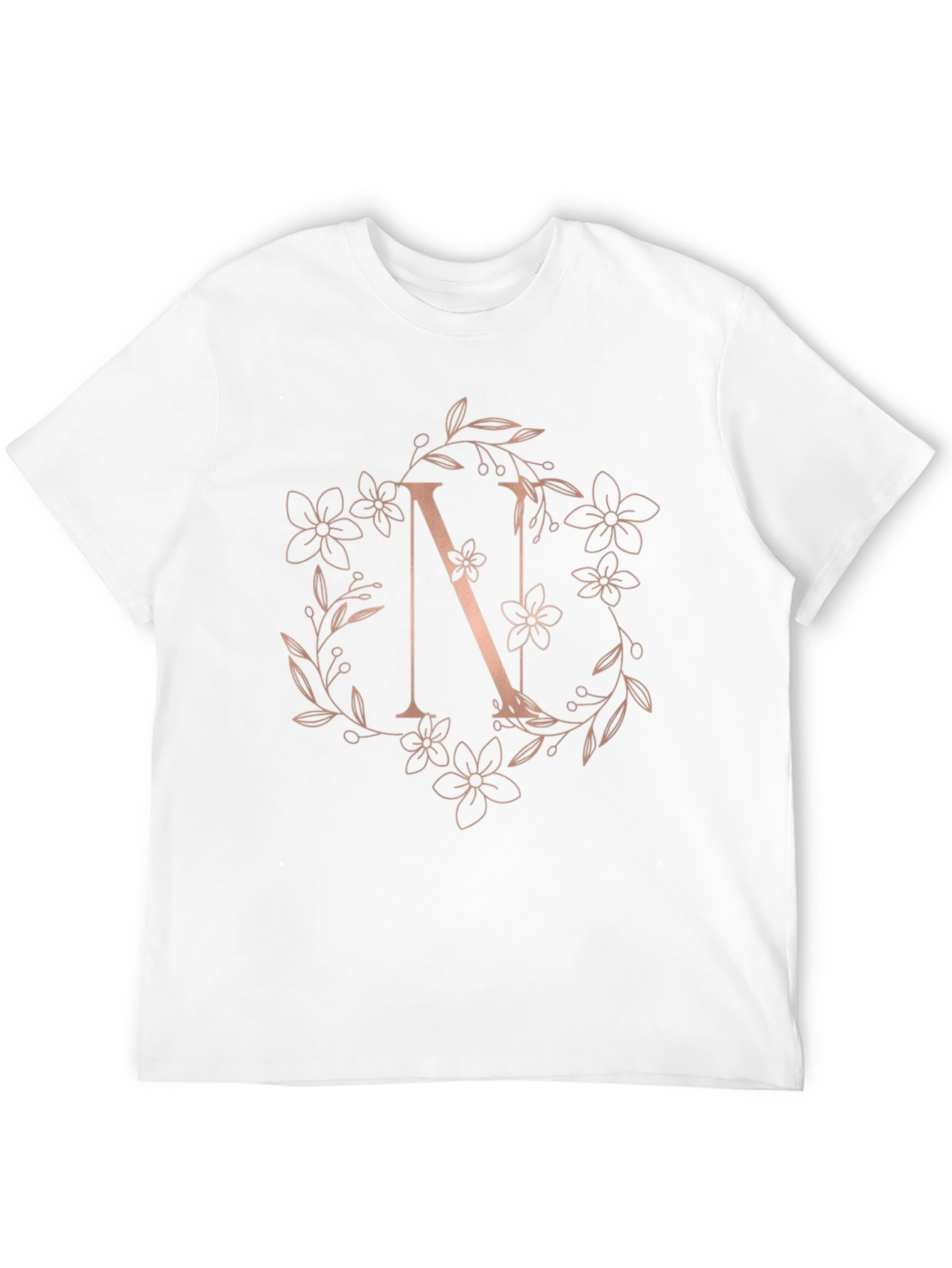 Floral Letter N Black T-Shirt