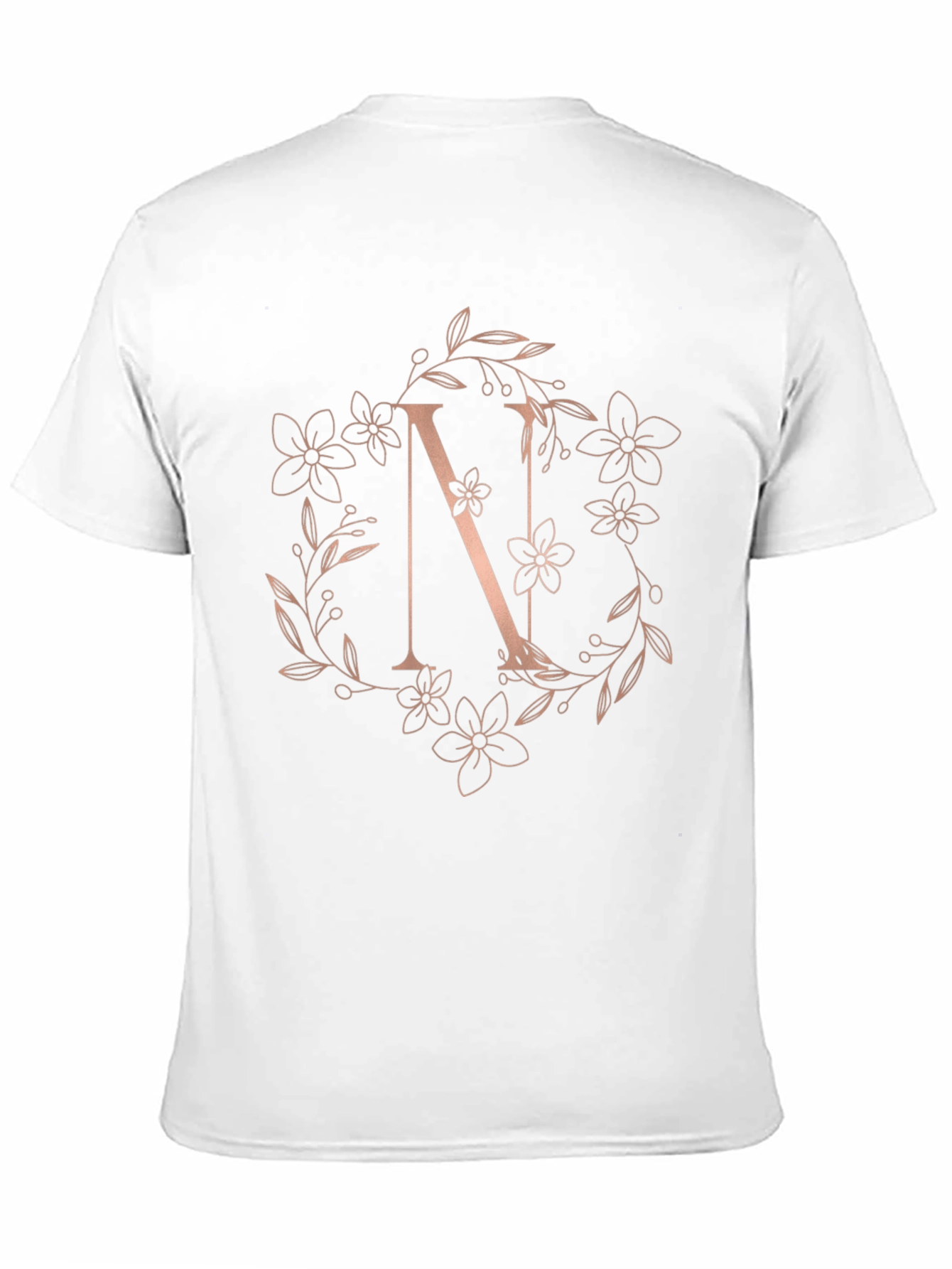 Floral Letter N Black T-Shirt