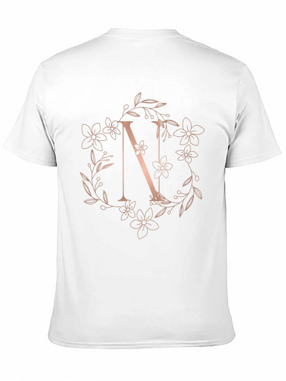 Floral Letter N Black T-Shirt