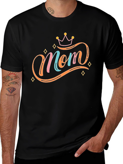 Stylish Mom Graphic Tee - Black Cotton Blend