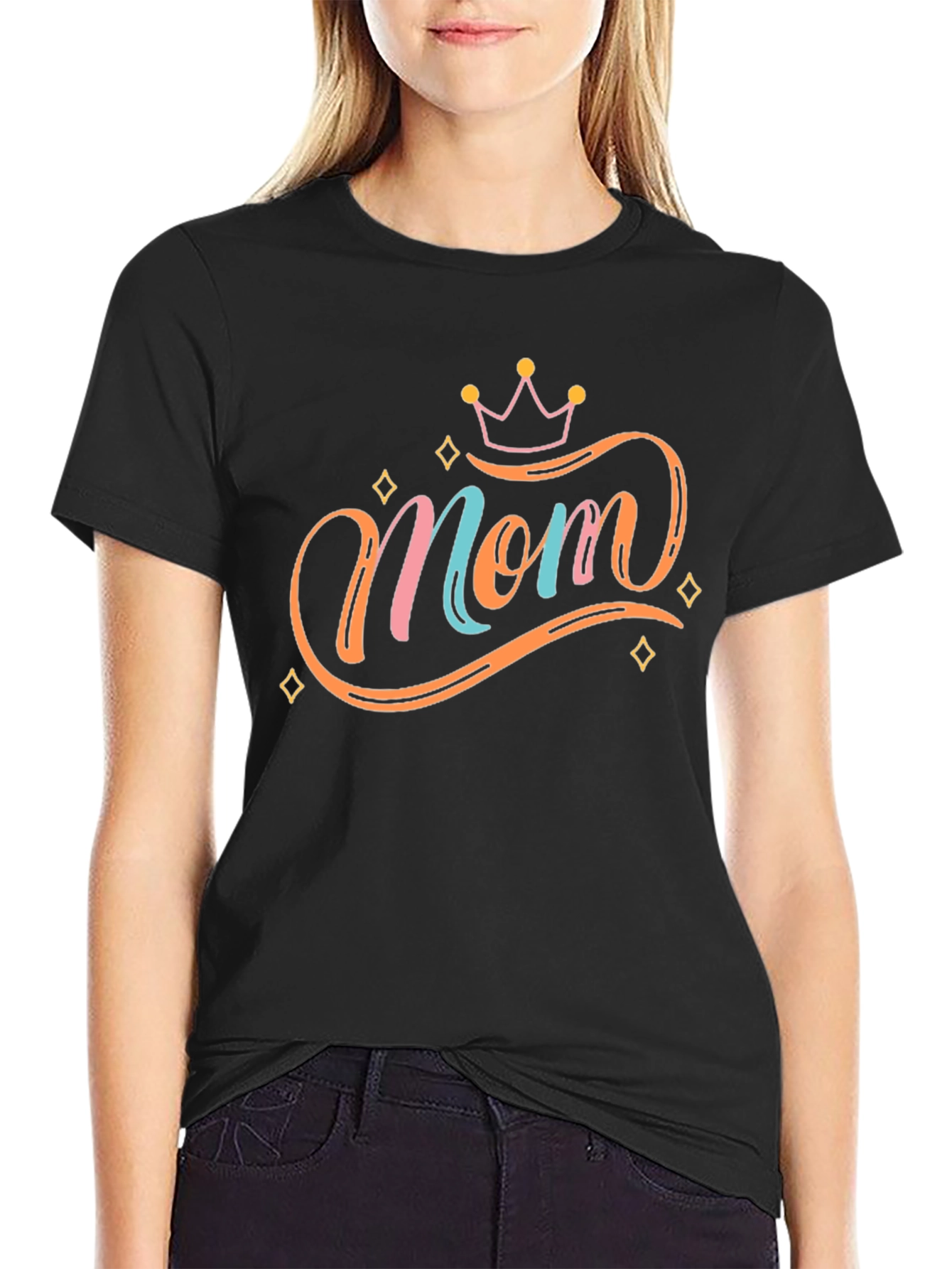 Stylish Mom Graphic Tee - Black Cotton Blend