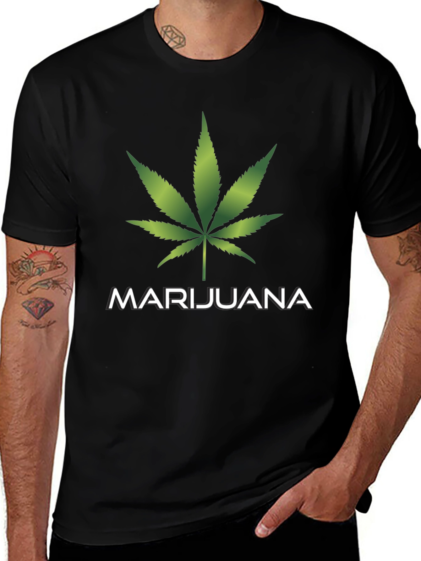 Marijuana Leaf Graphic T-Shirt - Casual Black Tee