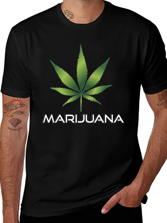 Marijuana Leaf Graphic T-Shirt - Casual Black Tee
