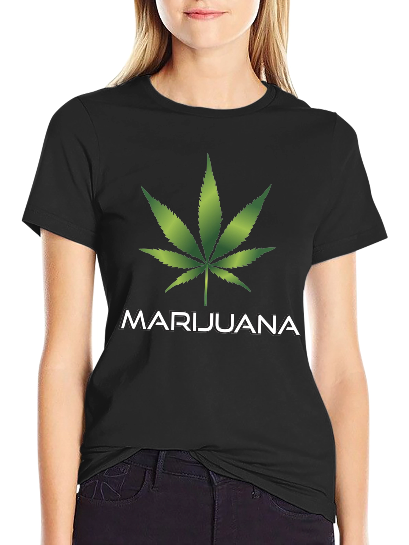 Marijuana Leaf Graphic T-Shirt - Casual Black Tee