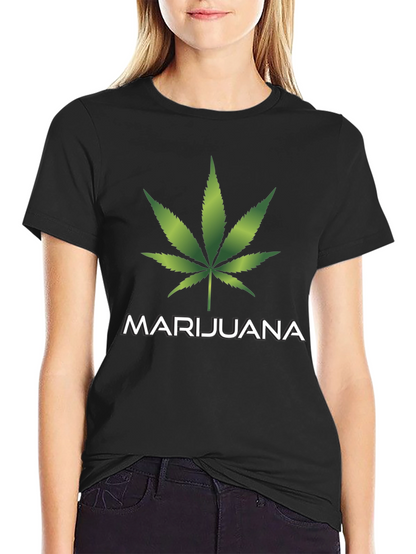 Marijuana Leaf Graphic T-Shirt - Casual Black Tee