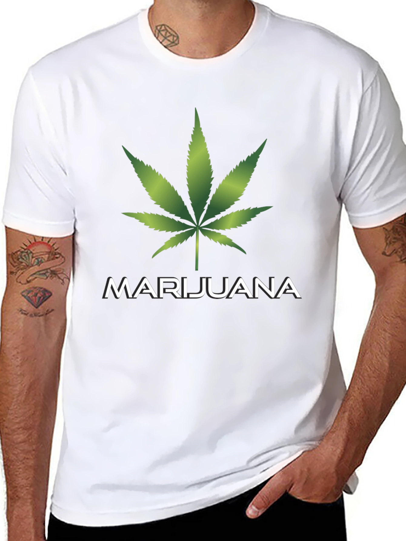 Marijuana Leaf Graphic T-Shirt - Casual Black Tee