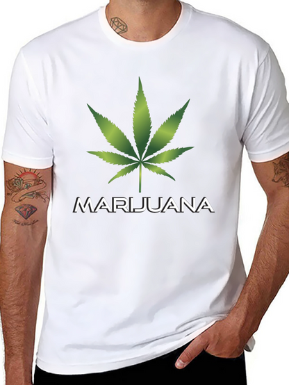 Marijuana Leaf Graphic T-Shirt - Casual Black Tee