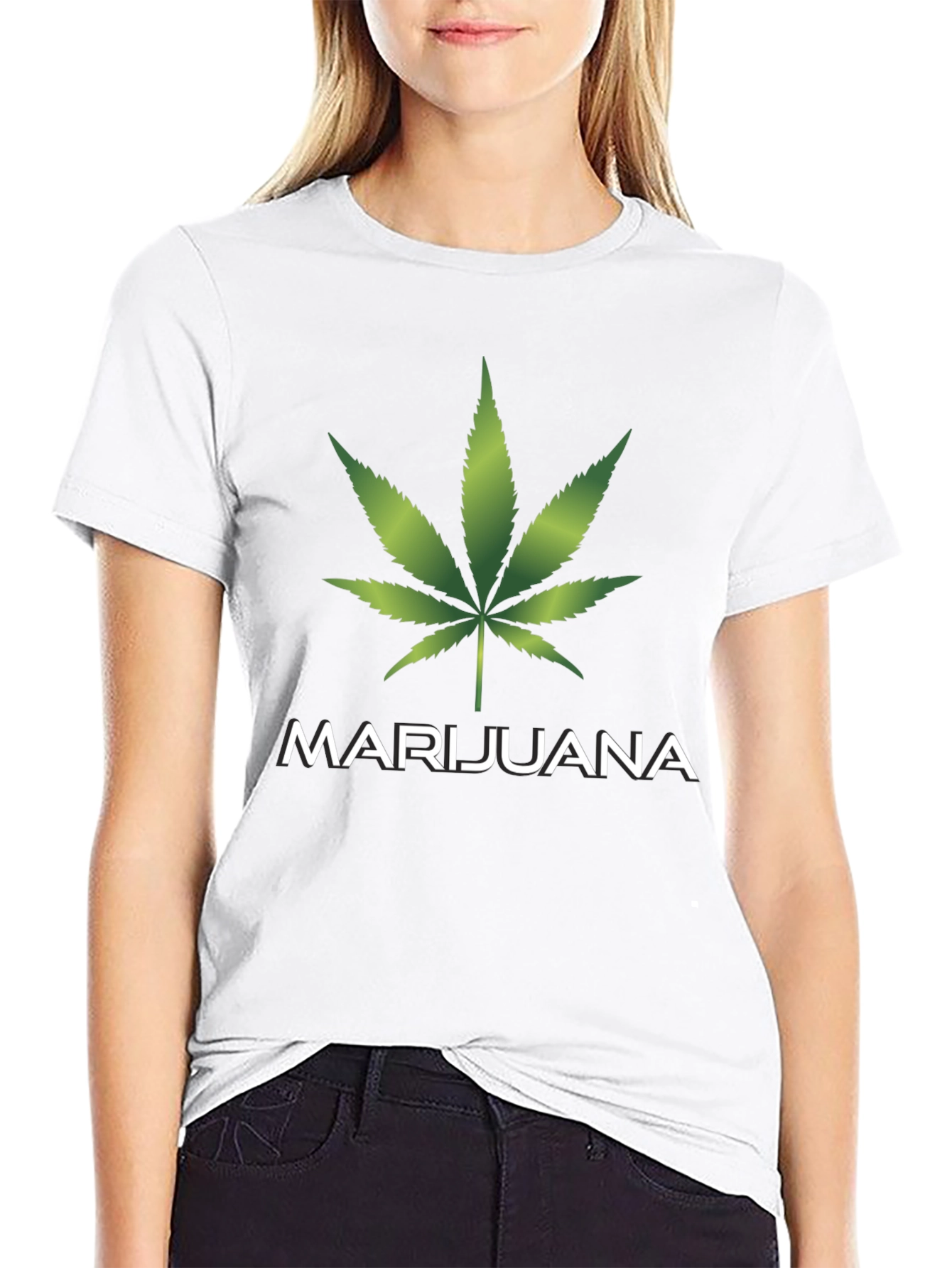 Marijuana Leaf Graphic T-Shirt - Casual Black Tee