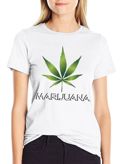 Marijuana Leaf Graphic T-Shirt - Casual Black Tee