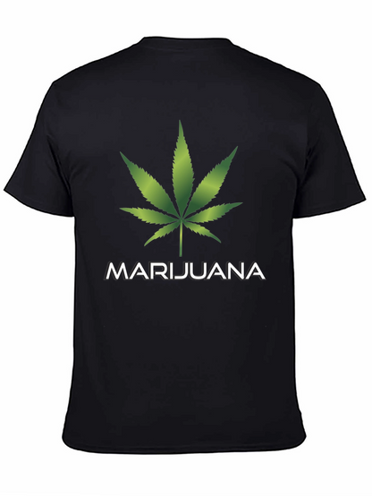 Marijuana Leaf Graphic T-Shirt - Casual Black Tee