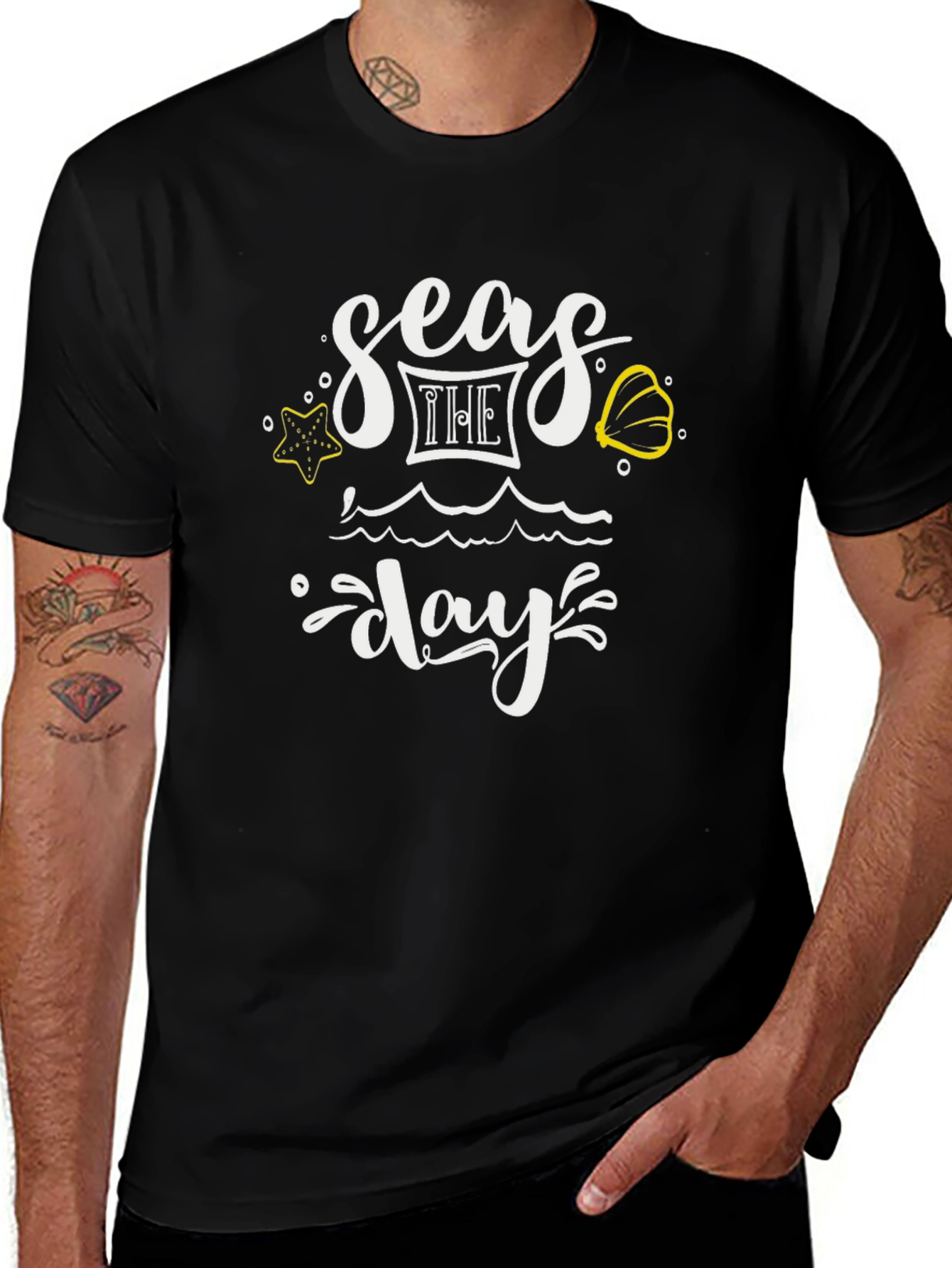 Seas The Day Graphic Tee - Black Cotton T-Shirt