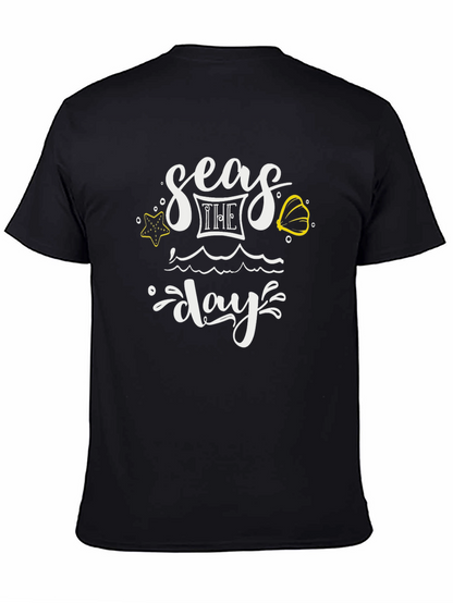 Seas The Day Graphic Tee - Black Cotton T-Shirt