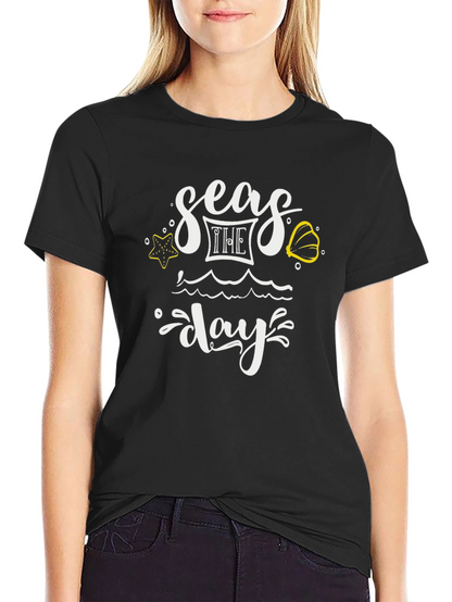 Seas The Day Graphic Tee - Black Cotton T-Shirt