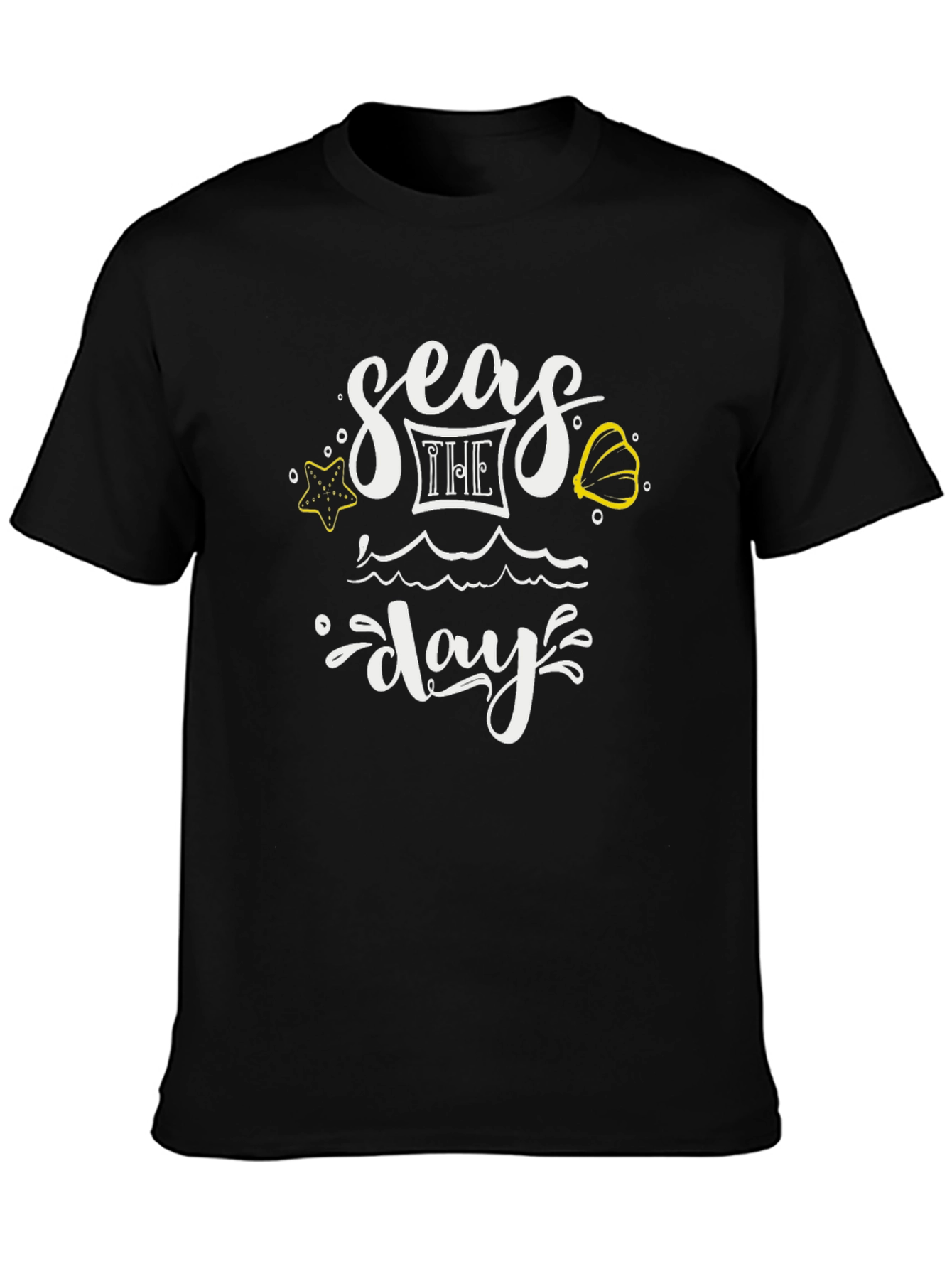 Seas The Day Graphic Tee - Black Cotton T-Shirt