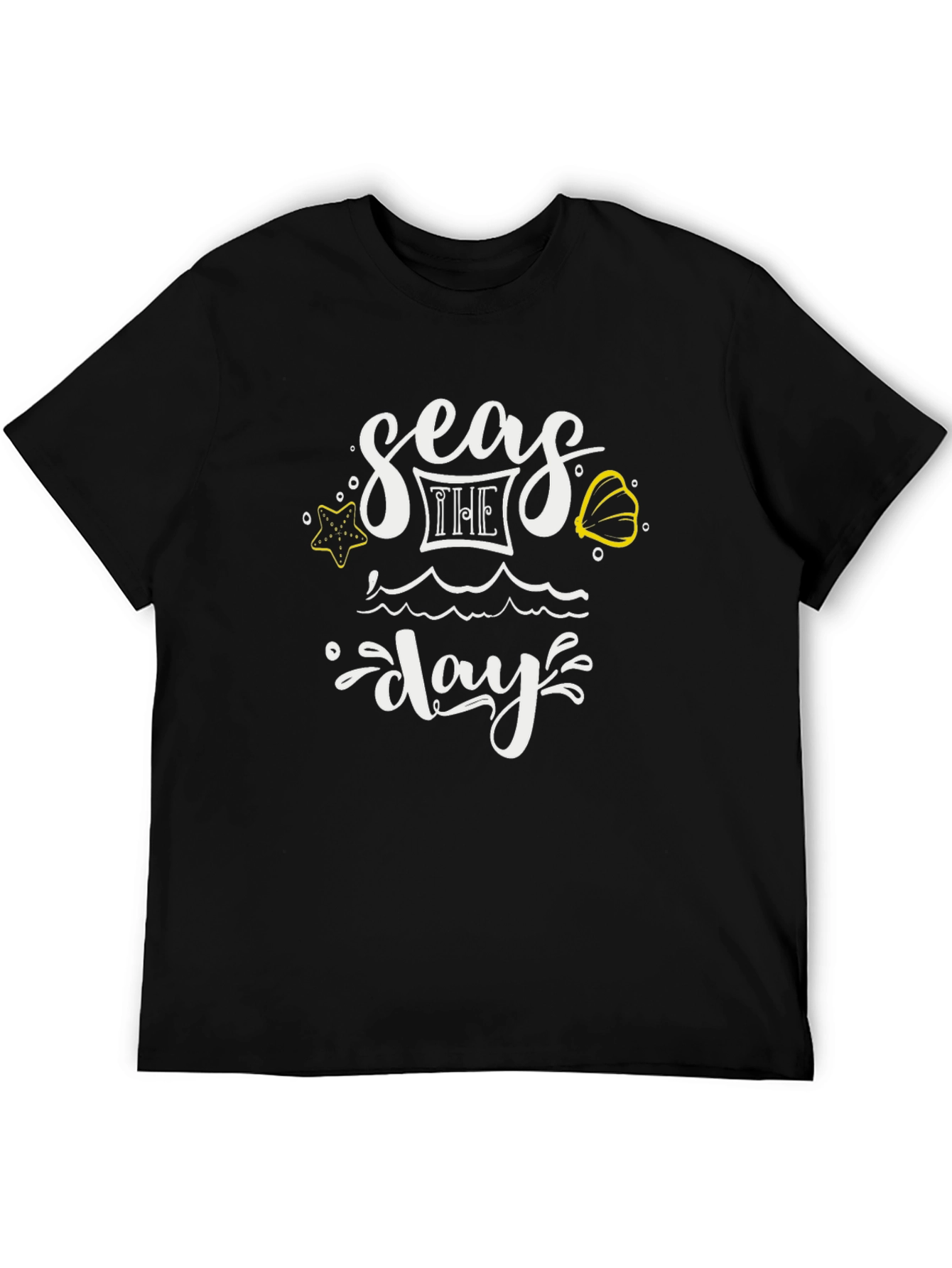 Seas The Day Graphic Tee - Black Cotton T-Shirt