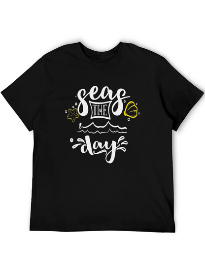 Seas The Day Graphic Tee - Black Cotton T-Shirt