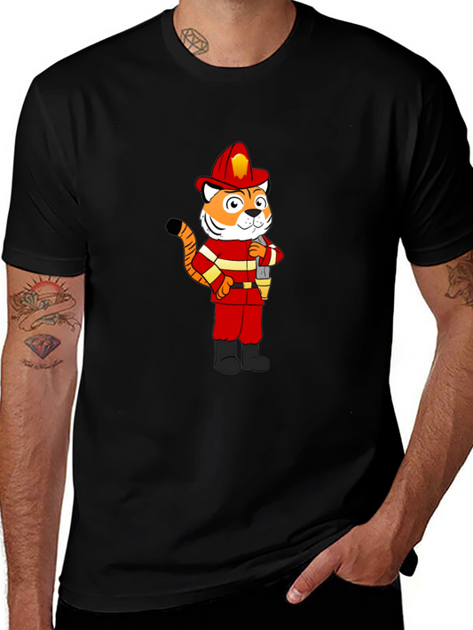 Tiger Firefighter T-Shirt - Black Crew Neck Tee