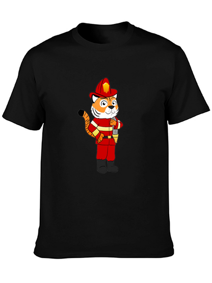 Tiger Firefighter T-Shirt - Black Crew Neck Tee