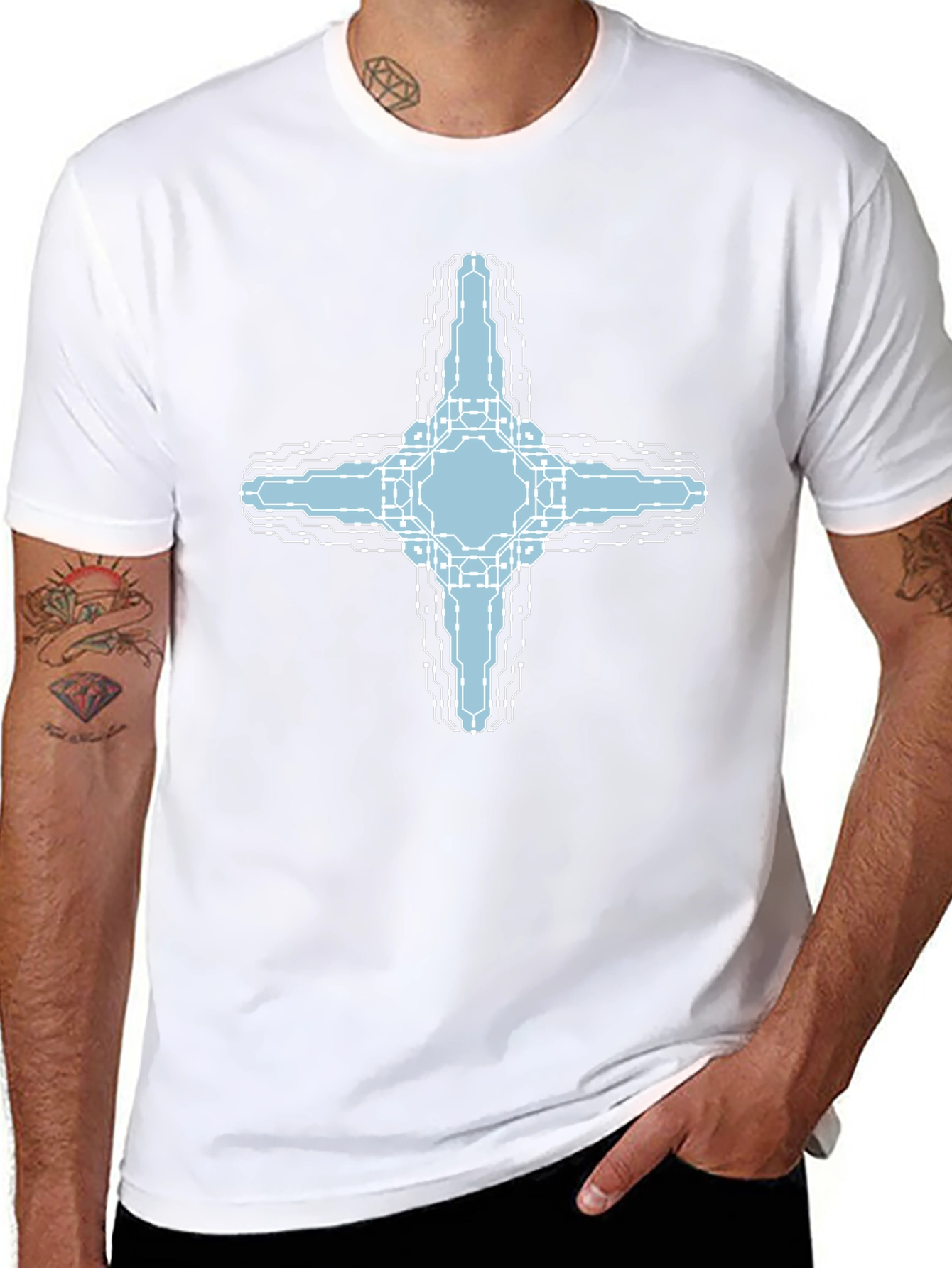 Cybernetic Cross T-Shirt - Tech Inspired Graphic Tee