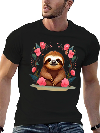 Cute Sloth Floral T-Shirt - Relaxed Fit