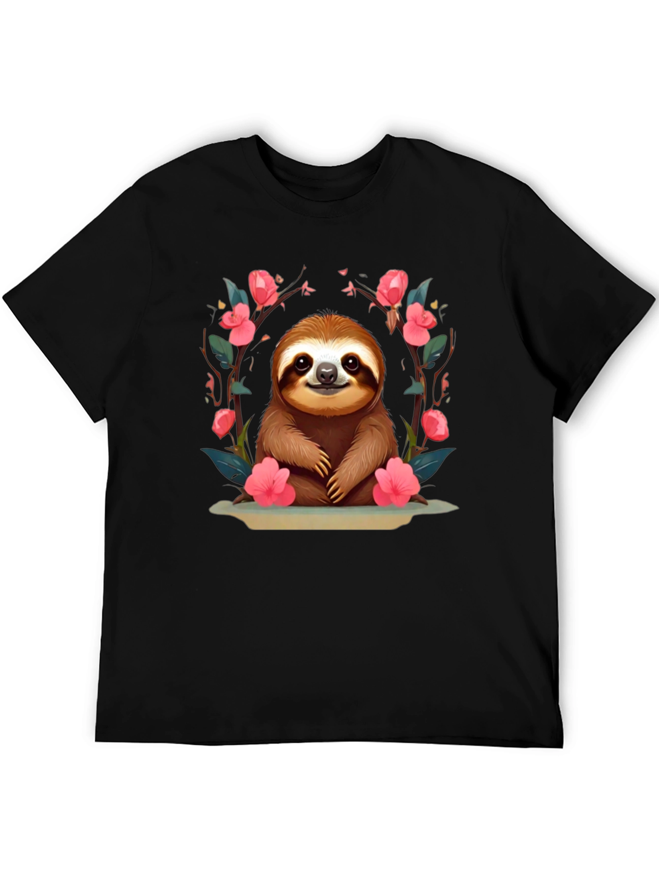 Cute Sloth Floral T-Shirt - Relaxed Fit