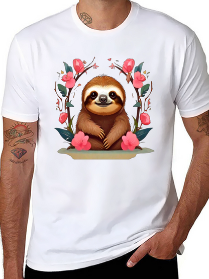 Cute Sloth Floral T-Shirt - Relaxed Fit
