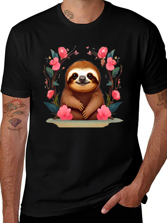 Cute Sloth Floral T-Shirt - Relaxed Fit
