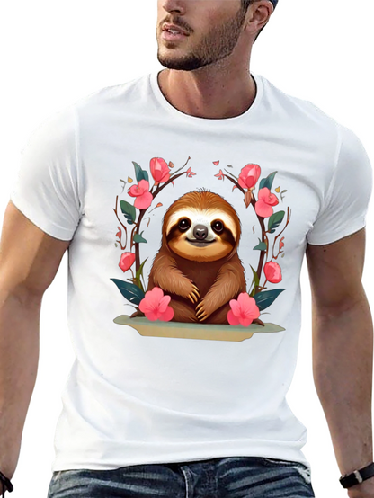 Cute Sloth Floral T-Shirt - Relaxed Fit