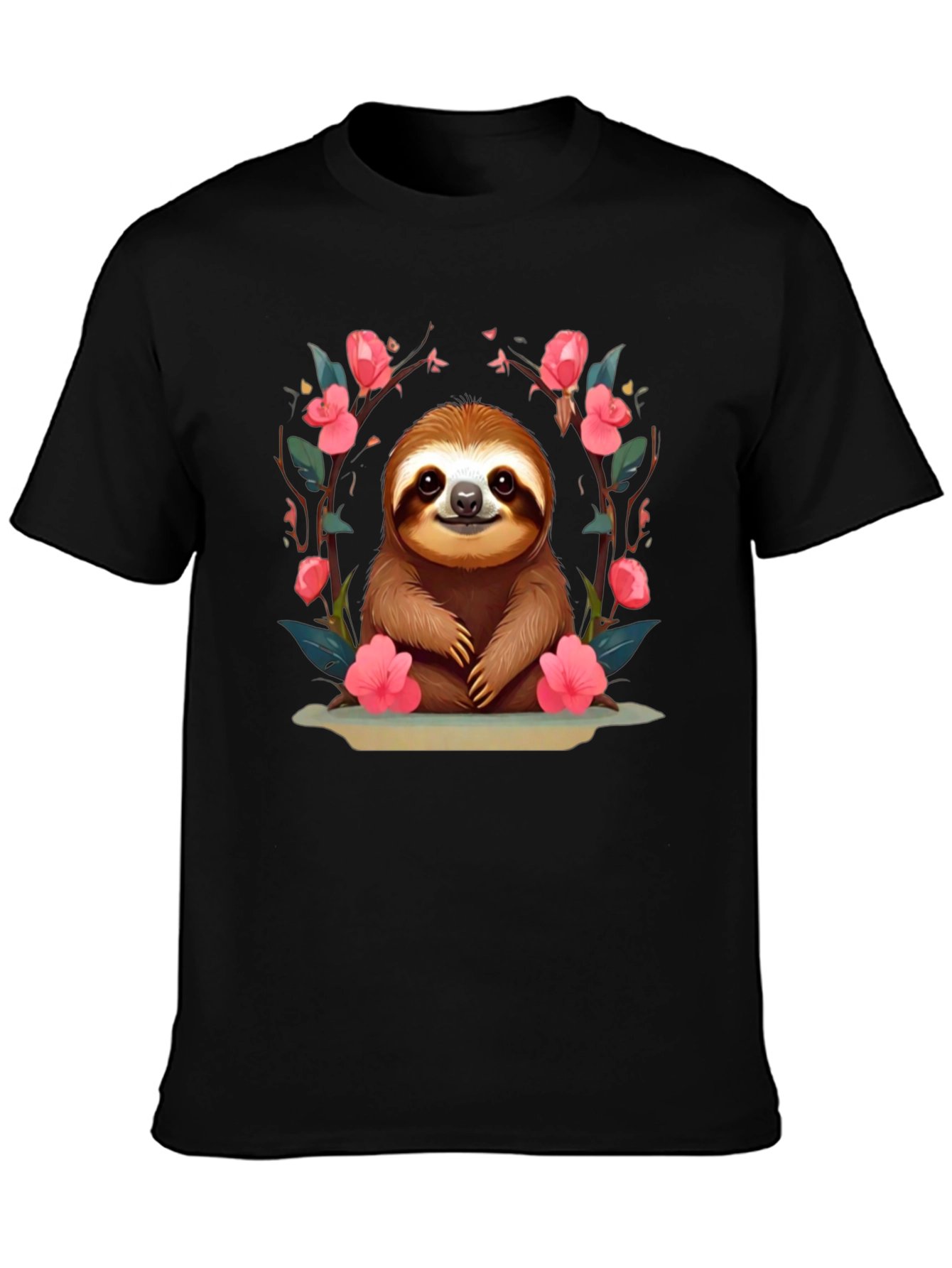 Cute Sloth Floral T-Shirt - Relaxed Fit